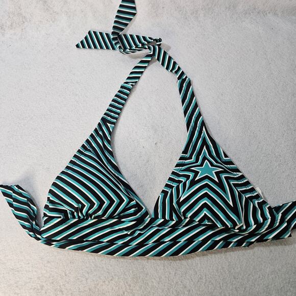 NWT CONVERSE All Star Stripe Green Black Bikini Top Halter Sz M Triangle - Picture 1 of 4